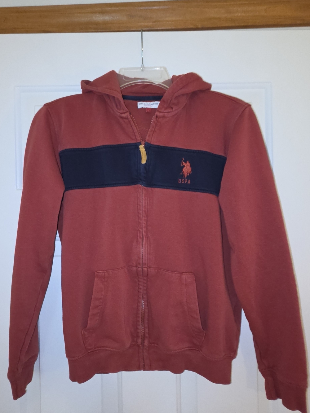 U.S. Polo Assn. Red Hooded Zip Jacket with Navy Chest Stripe
